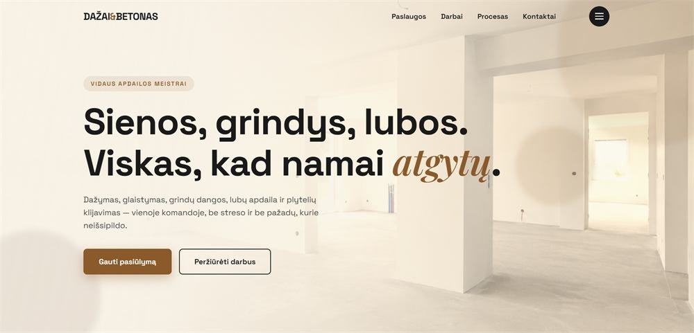 Vidaus apdailos svetainės pavyzdys
